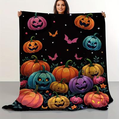 1pc Halloween Glow-in-the-Dark Flannel Blanket – Cozy, Lightweight, and Versatile for Home, Office, Naps, or Travel – All-Season