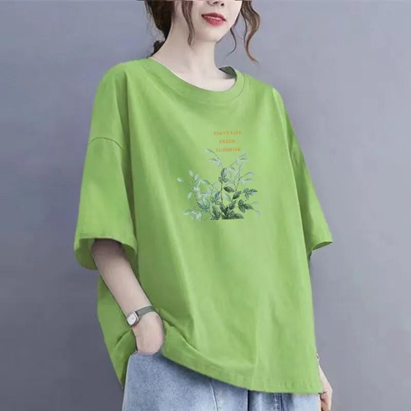 Women T-shirt for Summer Large Size Cotton Shirt Soft Loose Printed Casual Comfortable Pullover T-shirt Top