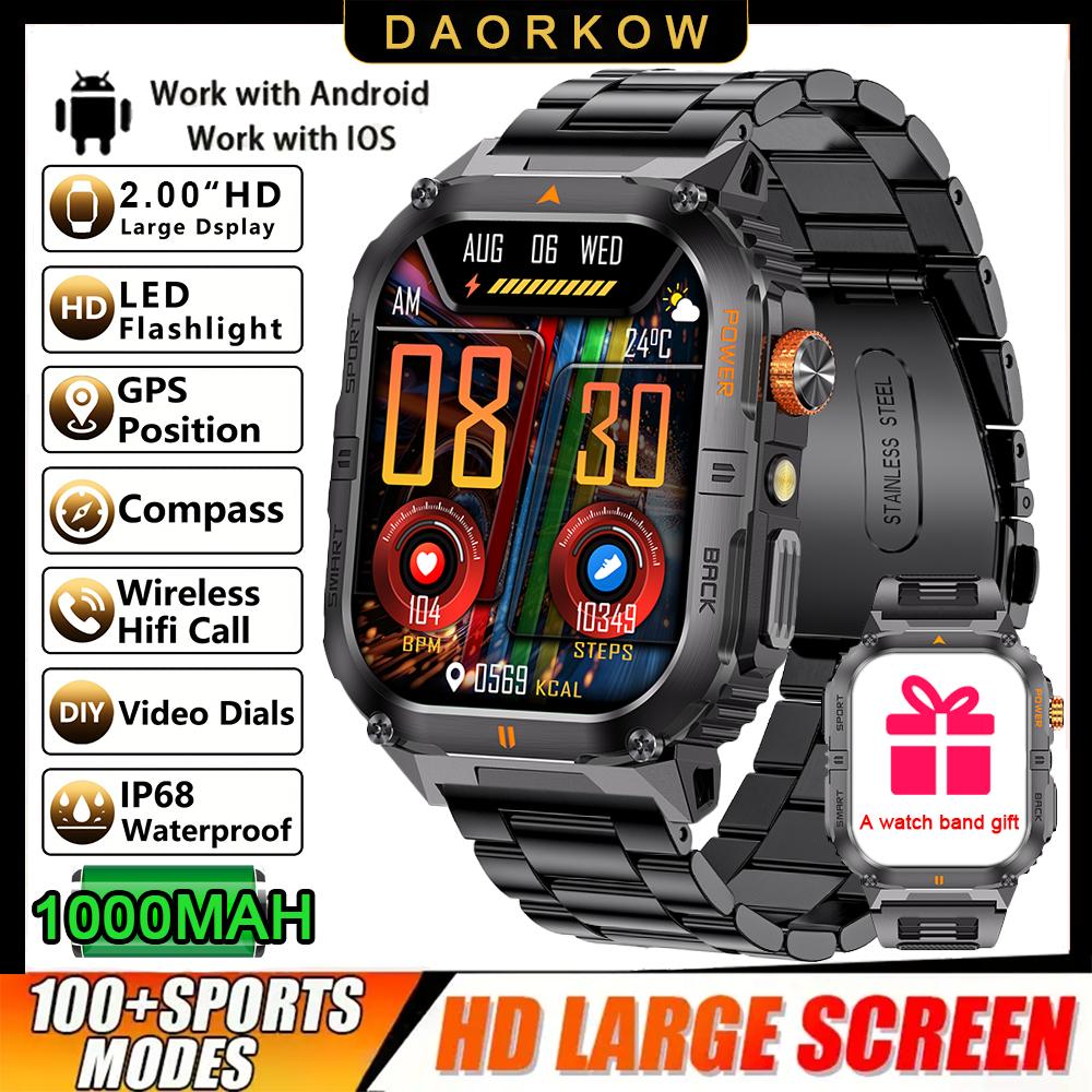 1000mAh Super Capacity Battery Adult Men Smart Watch 2.0-inch Large Screen Bluetooth Call IP68 Waterproof SmartWatch Sports