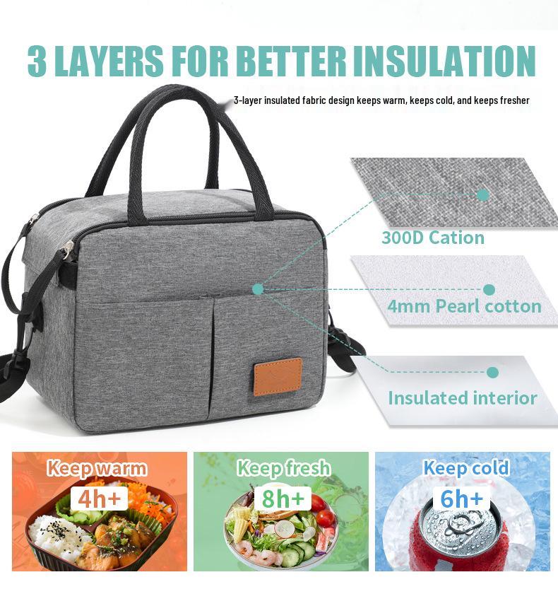 Insulated Solid Color Oxford Cloth Lunch Bag - Portable Bento Bag with Thickened Design and Crossbody Strap for Office Workers