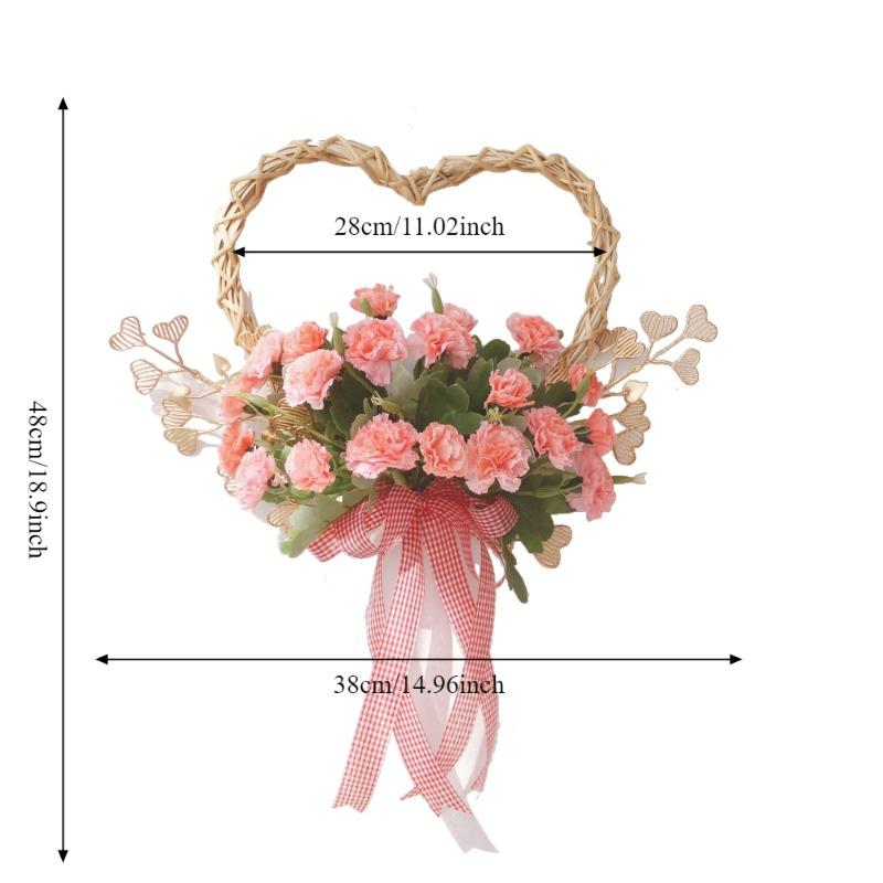 New Heart-Shaped Carnation Wreath Suitable for Valentine's & Mother's Day - Plastic Door/Wall Hanging Decor with Carnations