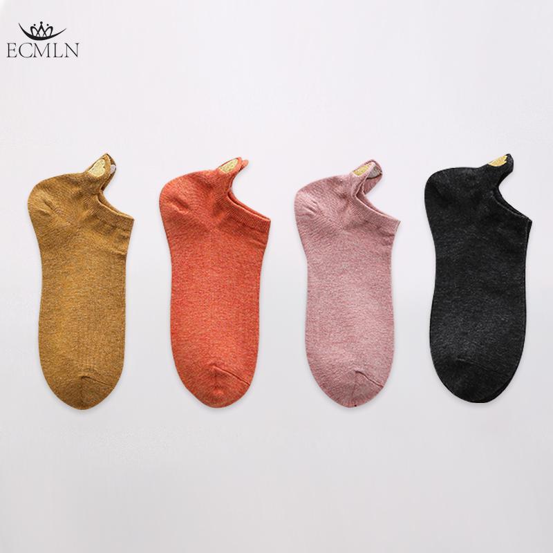 4 perechi Lot șosete de bumbac pentru femei, culoare noutate, fete, drăguț, brodat cu inimă, casual, amuzant, șosete la gleznă, pachet