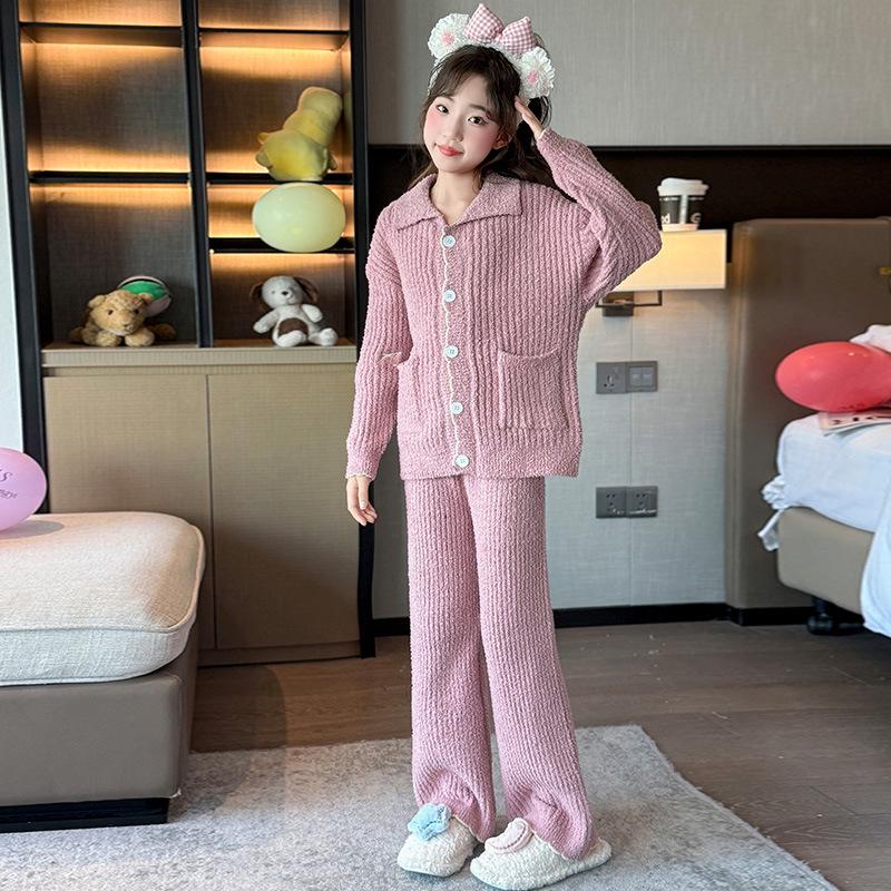 

Девочкин флисовый пижамный комплект: Осень/Зима 2025, Утепленный вязаный кардиган для дома 120 cm розовый