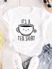 Lässiges Damen-T-Shirt mit Rundhalsausschnitt und „Its A Tea“-Alphabet-Cartoon-Teetassenmuster – Sommerkleidung