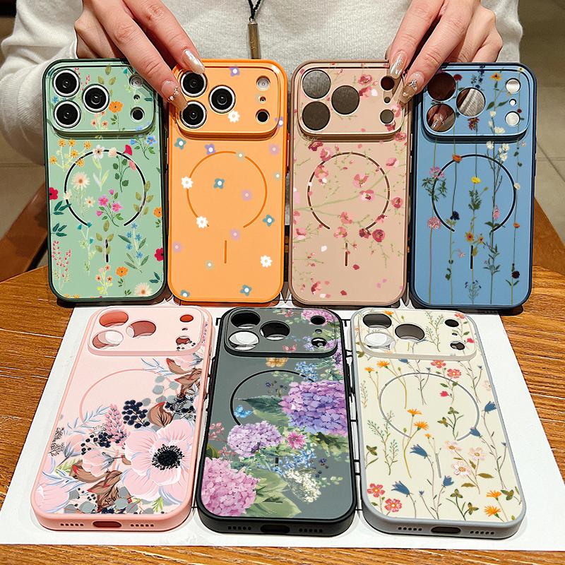 Line Rose Butterfly Floral Pattern Case For iPhone 17 Pro Max Magnetic For Magsafe Hybrid Slim Matte Cover For iPhone 16 15 14 13 Pro Max