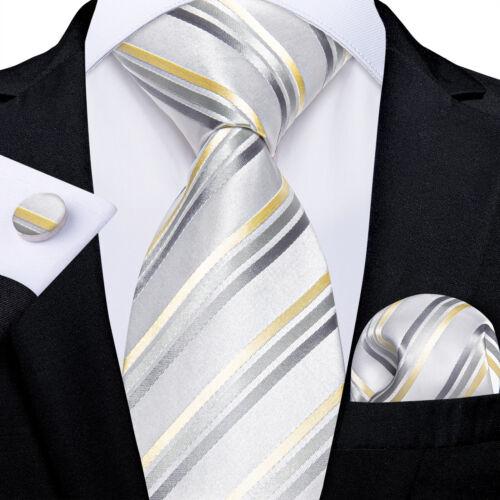 Dibangu Mens Silk Necktie Set Striped Paisley Solid Tie Pocket Square Cufflinks