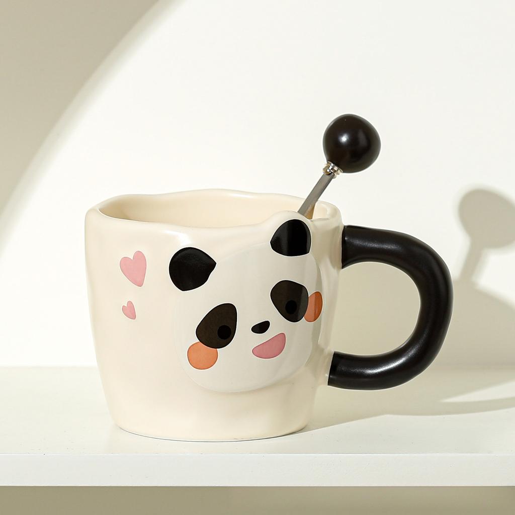 Niedliche Panda-Tasse mit Löffel, Paartasse, Haushaltswassertasse, hochwertige Keramiktasse, Souvenir-Kaffeetasse