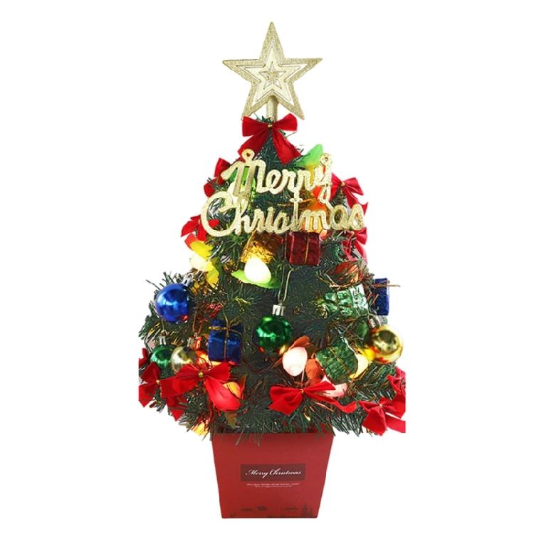 1Pcs Miniature Christmas Tree with Lights and Ornament Handmade Tabletop Decoration Desktop Adorment Party Supplies