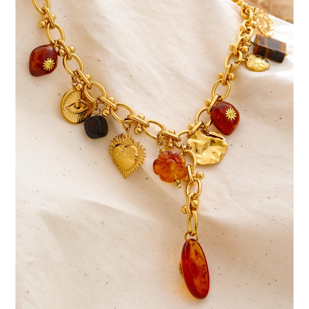 Eetit 2025 Resin Flower Heart Pendant Charms Pendant Necklace Stainless Steel Golden Chic Handmade Statement Jewelry Accessories