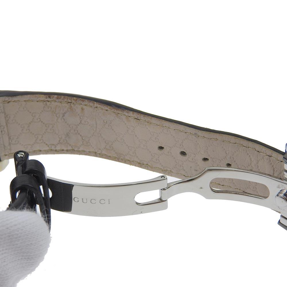 Gucci G Chrono Watches 101.2 blackDial Stainless Steel/Embossed Leather Quartz Chronograph Mens Used