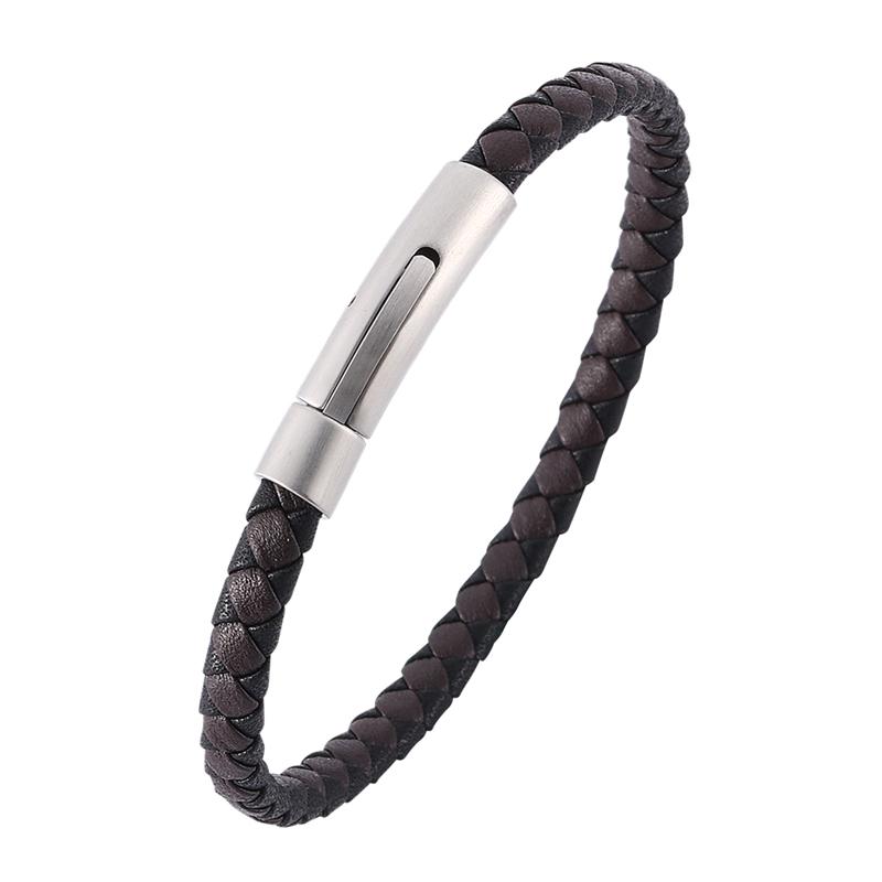 Mode Herren Lederarmband Edelstahlknopf Neutrale Accessoires Handgewebter Schmuck Geschenke