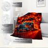 For Truck,Fire,Road-Themed Flannel Blanket, Glam Style, Digital Print, All-Season Comfort, Tear-Resistant, Knitted Craftsmanship, Polyester,