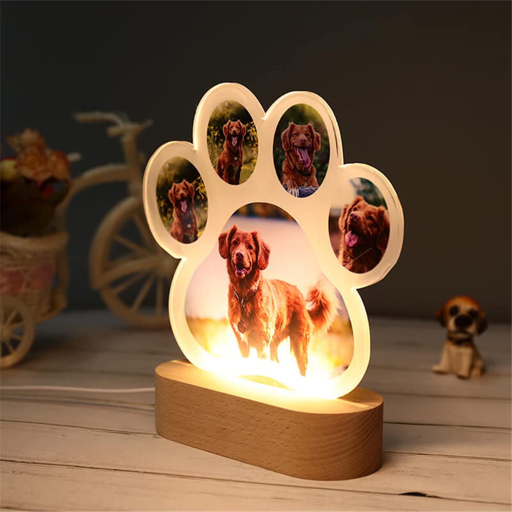 Custom Dog Paw Photo Night Light Personalized Acrylic Pet Lamp Home Decor Pet Memorial Present For Dog Owners With Text