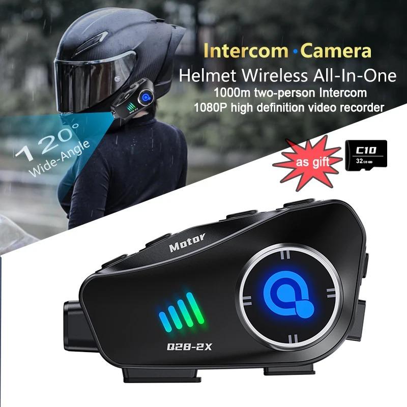 Q28 Kask motocyklowy Zestaw słuchawkowy Bluetooth i Kamera Bezprzewodowa HD 1080P Super Szerokokątny Obiektyw Wodoodporny Rejestrator Wideo WiFi Moto Jazda Narciarstwo Rejestrator