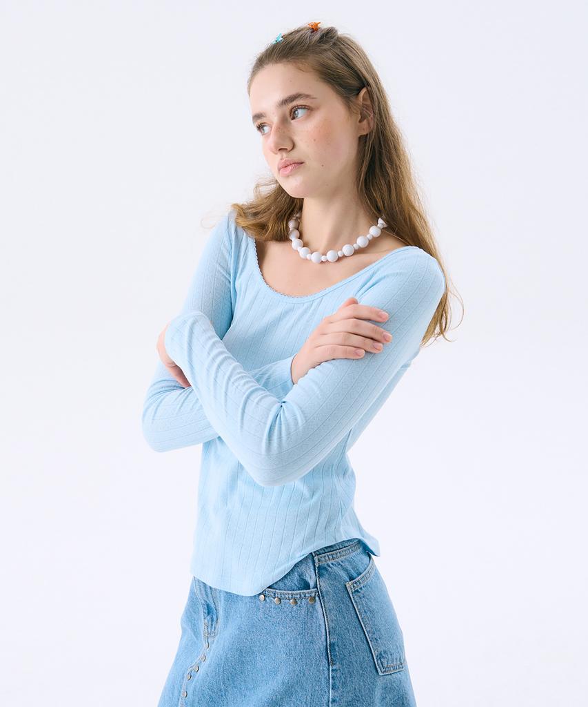 Jun Jun Space Scoop-Neck Eyelet T_Light Blue
