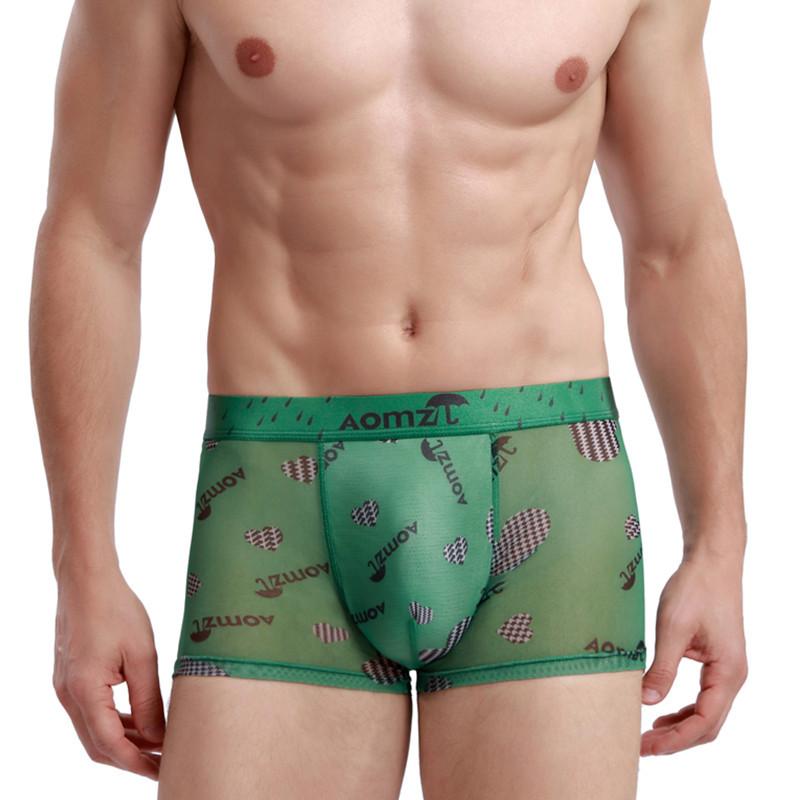 Men's Ice Silk Printing Boxer Briefs Tide Men's Summer Ice Cool Breathable Four Corner Short Underwear Head