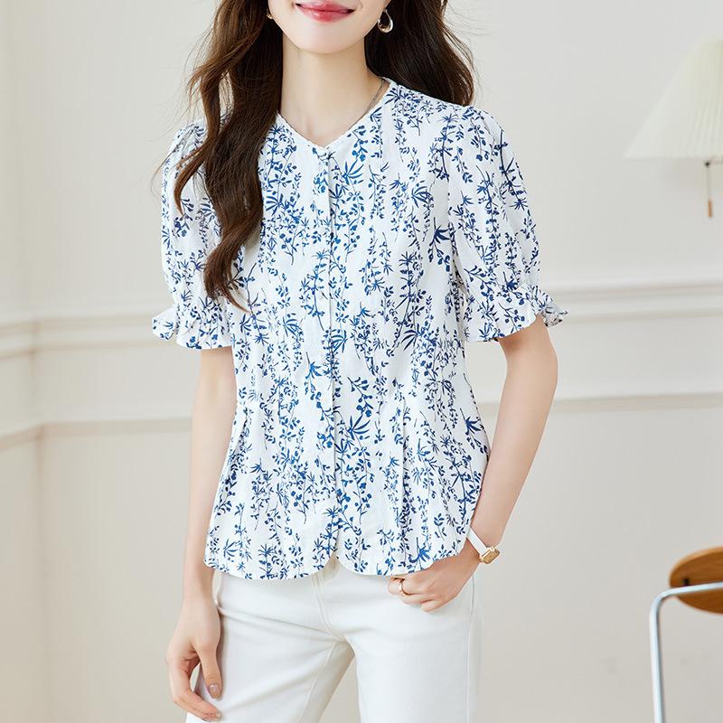 

Новая китайская рубашка с принтом, топ с коротким рукавом из тонкого чистого хлопка для женщин на лето, шикарная рубашка для женщин XXL