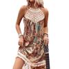 Women Casual Lacework tassel Strap Beach Bohemian Paisley Printed Loose One Piece Dress