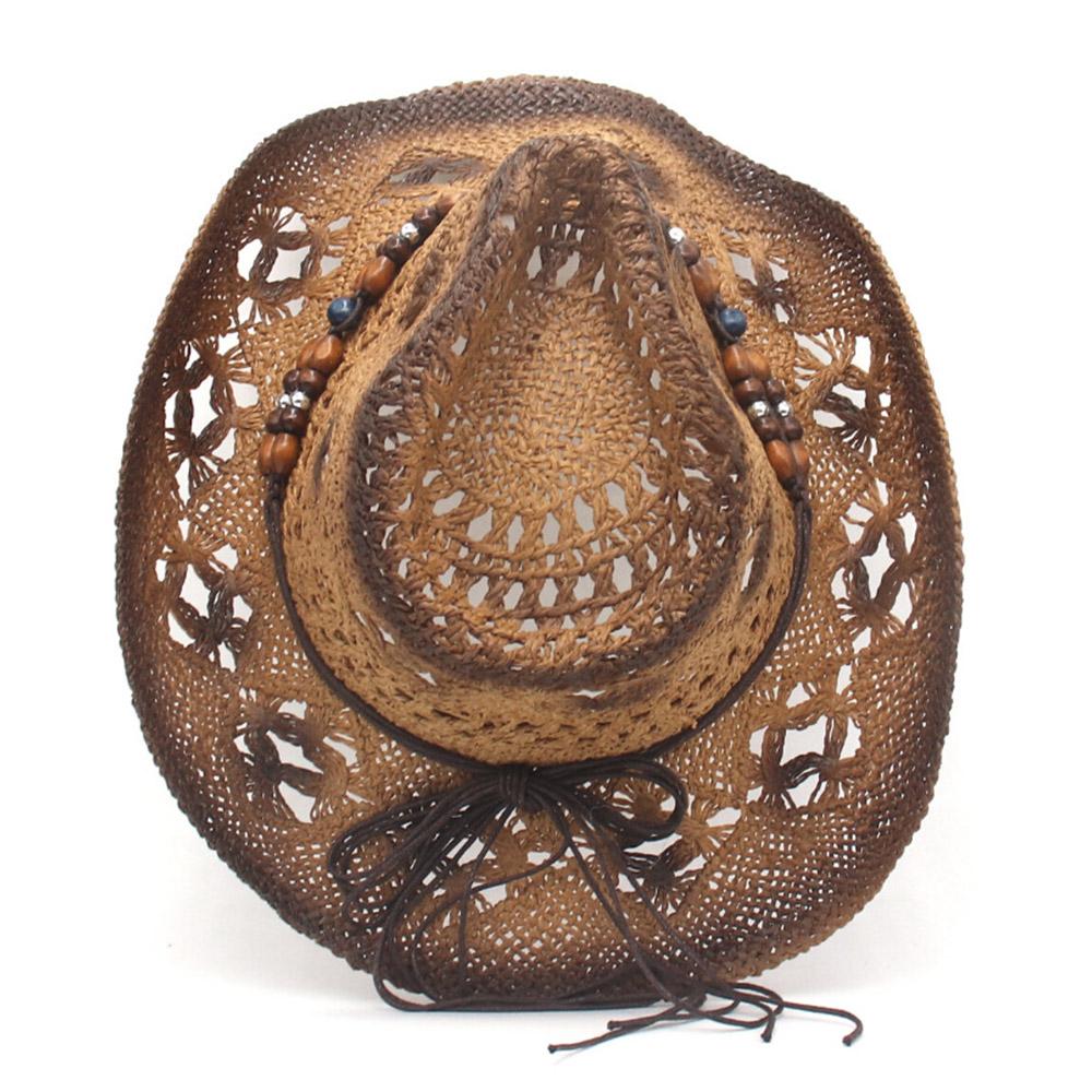 Cappello da Cowboy a Tesa Larga Stile Etnico Cappello da Cowgirl Occidentale Cappello di Paglia Retro Estivo per le Vacanze