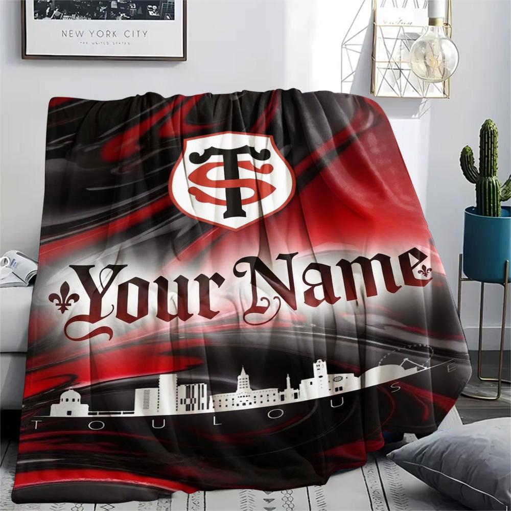 1PC Stade Toulouse Crest Custom Name Patterned Flannel Blanket Suitable For All Seasons For Home Decor Warmth And Comfort Gifts Holiday Present