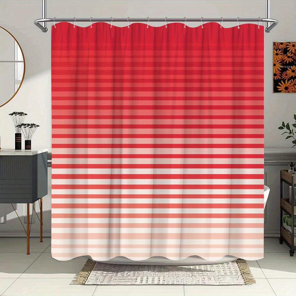 

1Pc Water-Resistant Polyester Shower Curtain, Red To Beige Gradient With Horizontal Stripes, Minimalist Abstract Landscape Desig W60H190(CM)-1 Pcs