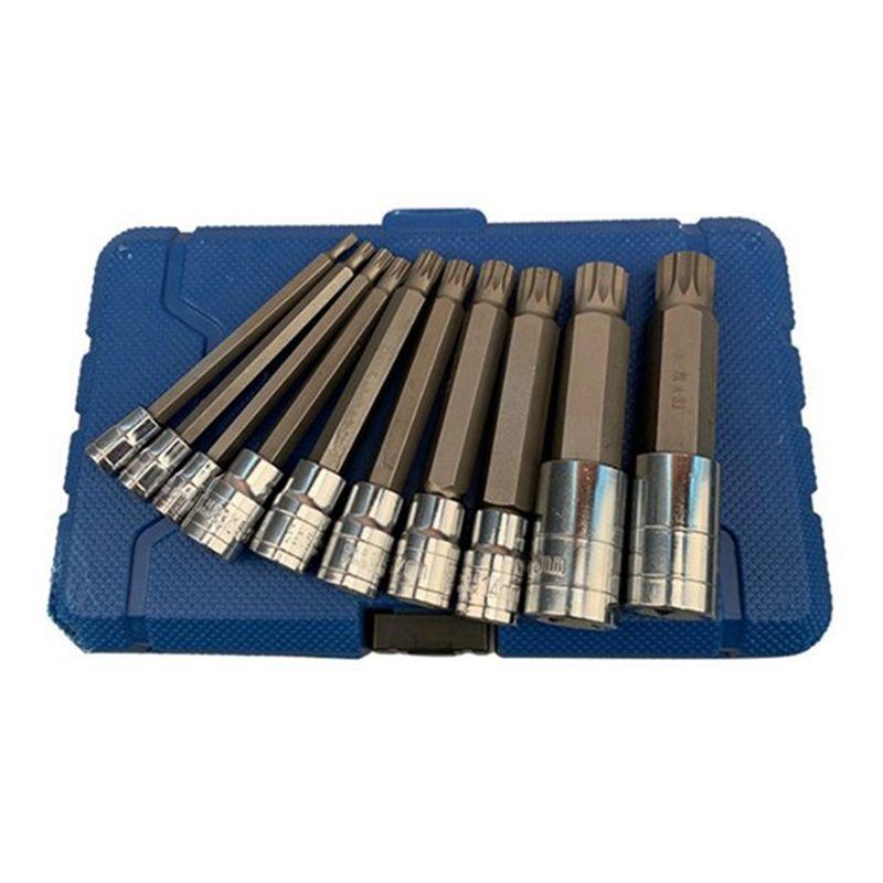 2025+ 10-Pack Triple Spline Driver Socket Set 1/4In 3/8In 1/2In Tamper Long Reach Machine Repair Auto Tools