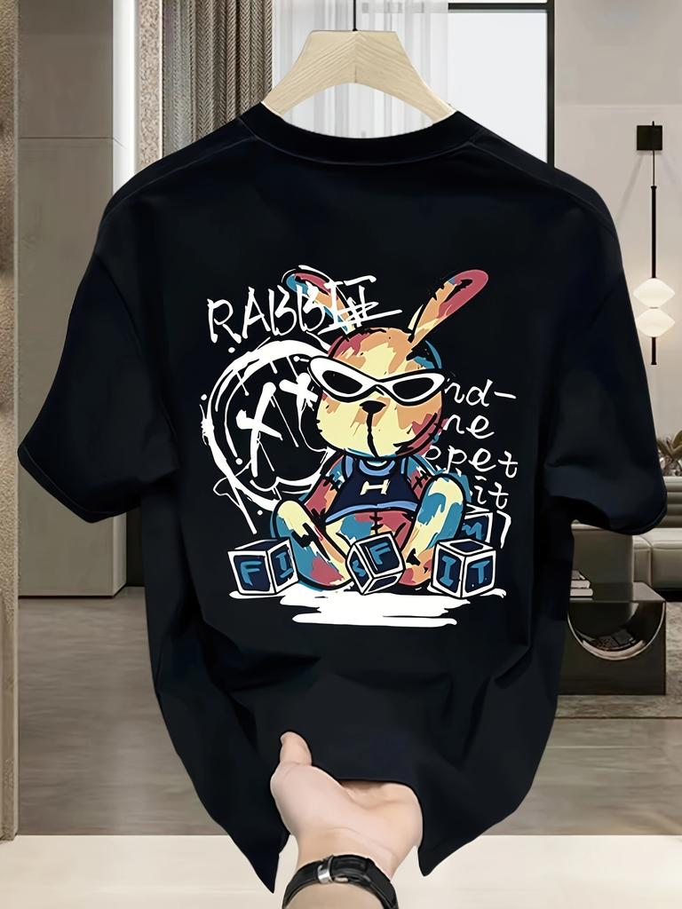 Rabbit Carnival Print 100 Cotton Trendy Men Woment Tshirt Summer Autumn Daily Outdoor Sports Casual Loose Street Short Sleeve
