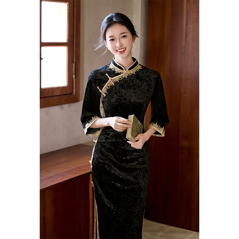 New Chinese black cheongsam 1011 new autumn improved girl young high-end temperament Chinese style dress