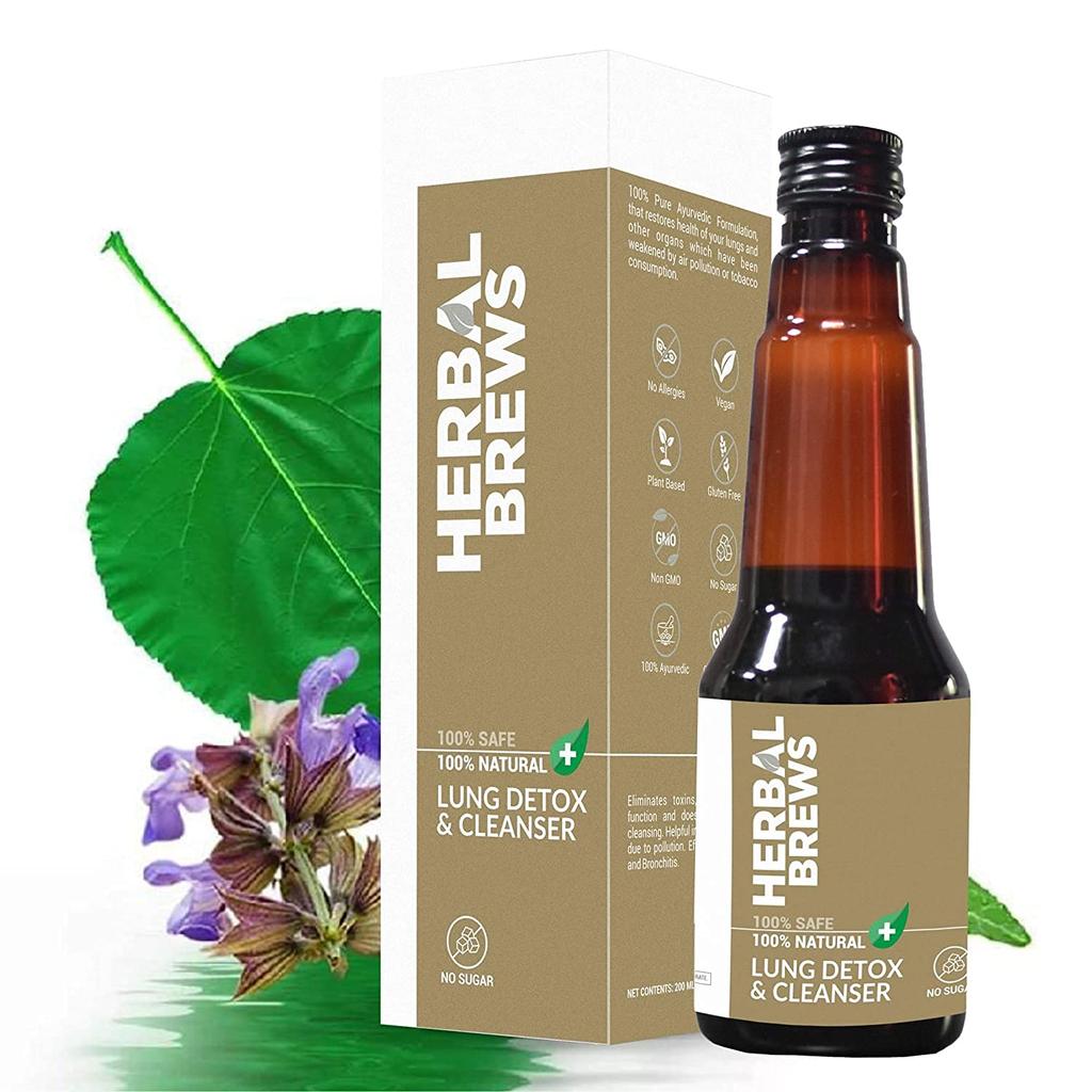 Herbal Brews - Lung Detox For Smokers - 100% Ayurvedic Preparation with Mulethi & Tulsi - 200 ml Syrup (Sugar Free)