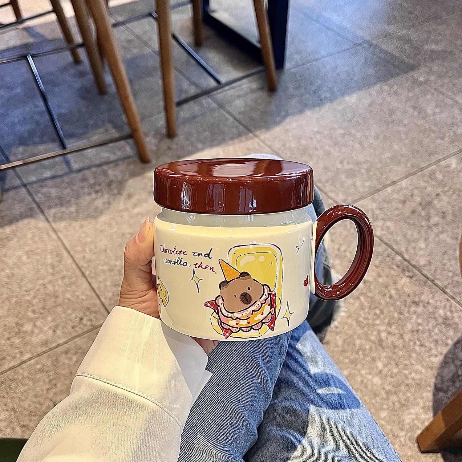 

Kapibara mug with lid ins wind high value ceramic cup girls water cup office coffee cup men 301-400ml