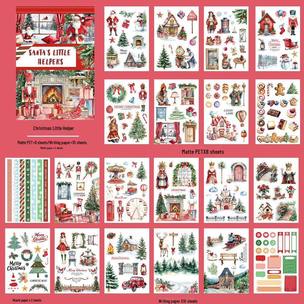 Europäische Retro Weihnachts-Cartoon-Sticker: Ausgestanzte Charaktere zur Tagebuchdekoration und für Festivalthemen