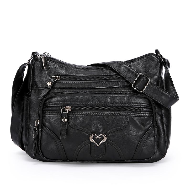 

Женская наплечная сумка большой вместимости многослойная из мягкой кожи сумка для мамы среднего возраста чёрный