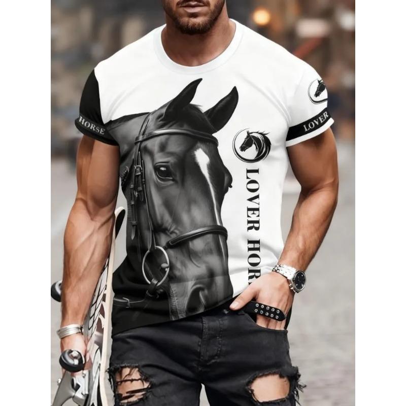 Haut imprimé tendance décontracté ample à manches courtes et col rond pour garçons