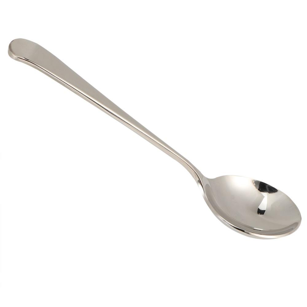 5Pcs Rustless Steel Dessert Spoon Polished Serving Spoon Flat Spoon Base Soup Ladle Food Serving