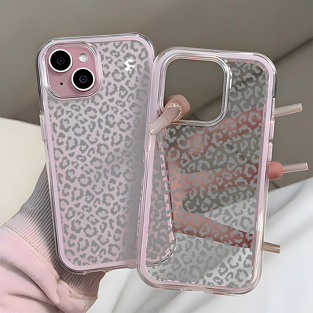 Leopard Print Pattern Phone Case For iPhone 17 16 15 14 13 12 11 Pro Max Plus Air 2 in 1 Candy Color Clear Silicone Cover