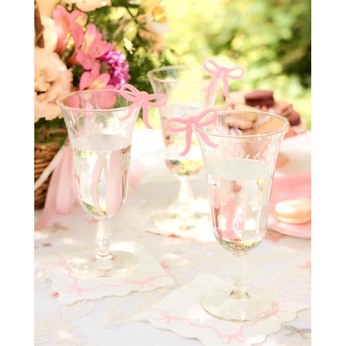 xo, Fetti Pink Bow Drink Markers - 8 count, 2" | Tying the Knot Bachelorette Party, Coquette Birthday Party Accessory, Girly Ribbon Party Drink