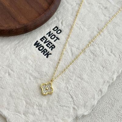 S925 Sterling Silver Four-Leaf Clover Diamond Necklace, 18K Gold-Plated, Elegant Micro-Paved Clavicle Chain for Women