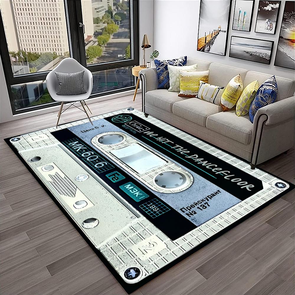 3D Music Cassette Tape Retro Pattern Carpet Rug for Home Living Room Bedroom Sofa Doormat Decor,kids Area Rug Non-slip Floor Mat