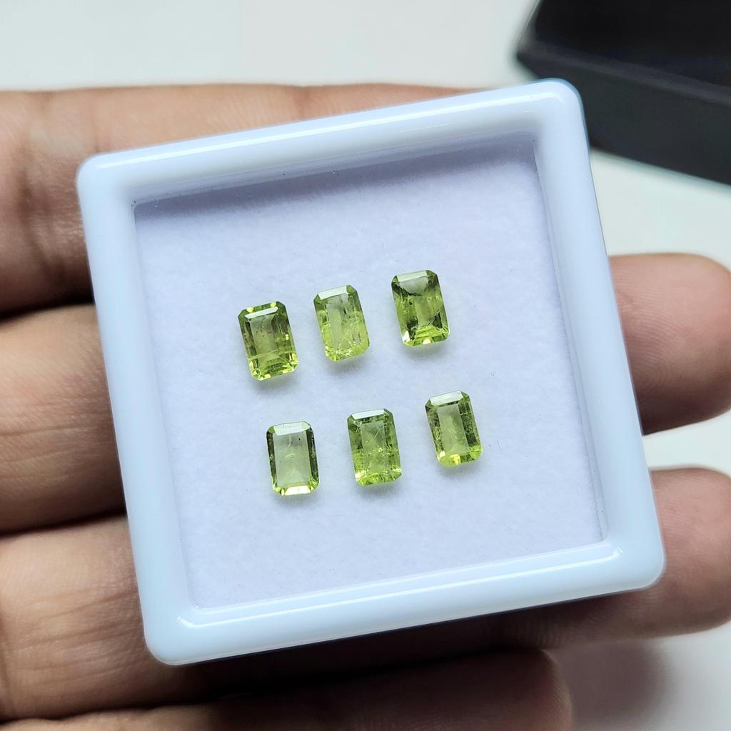 Jewelry Making Emerald Cut Natural Green Peridot Gemstone, 6 Pcs Lot, 4x6 Mm Size, 2.90 Carat Lot, Loose Stone.
