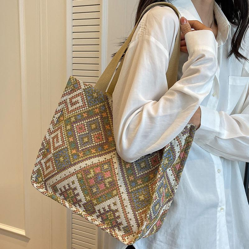 Ethnic Style Bag, Canvas Bag, Hand Woven Tote Bag, Women's Single Shoulder Handbag