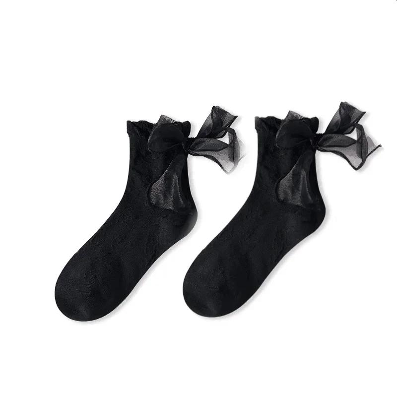 Damensocken, einfarbig, schwarz, weiß, Lolita, Spitzen, Rüschensocken, Sommer, dünne Socken im japanischen Stil, Kawaii, süße Mädchen, süße kurze Socken für Damen