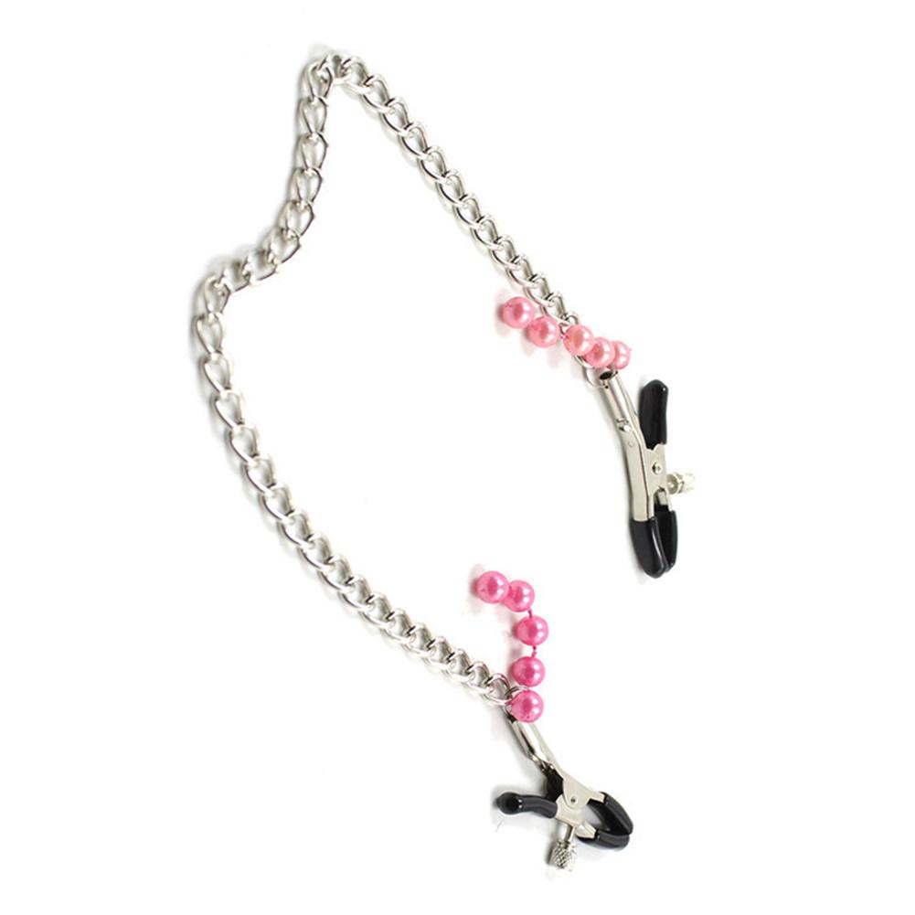 1 Pair Adjustable Nipple Clamps with Long Metal Chain and Colorful Beads Women Fetish Flirt Bondage Sex Toys