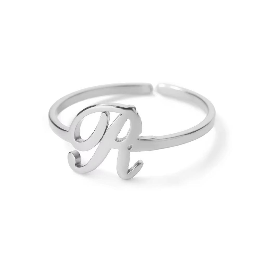 Stylish Adjustable 26-Letter Stainless Steel Ring for Women - A-Z Personalized Initial Finger Ring