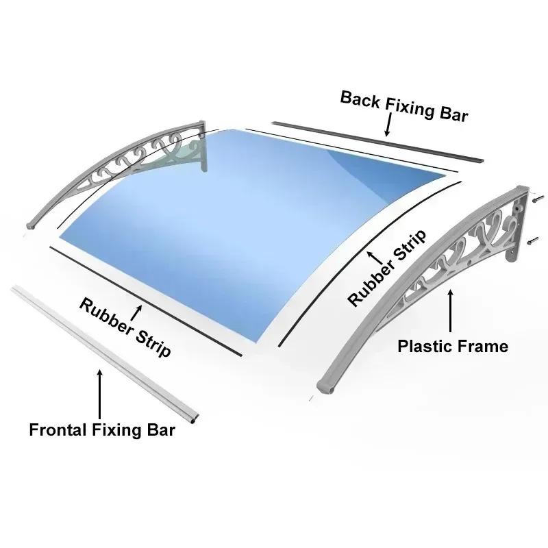 Awning Canopy Aluminum Alloy PC Board Canopy Rain and UV Protection Large Sink Silent Eaves Awning Pergola Aluminium