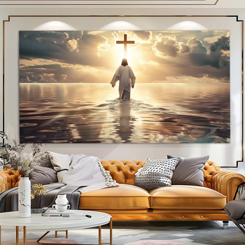 Watercolor Jesus Christ Walking On Water Religious Seascape Poster Canvas Painting Wall Art Pictures Home Room Decor Gift