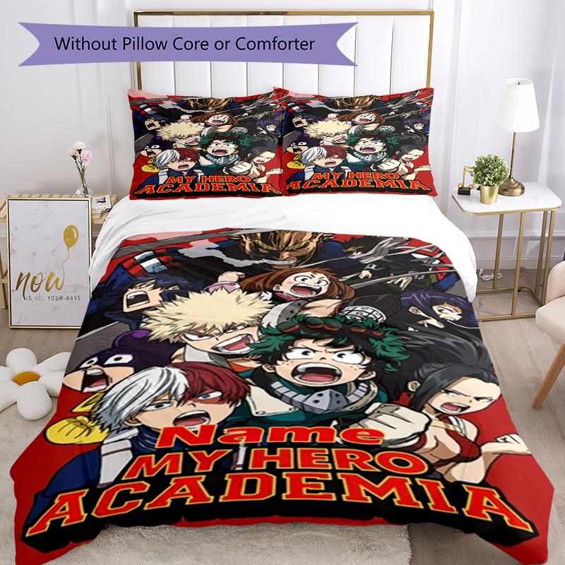 3pcs Custom Name My Hero Academia Bedding Set Duvet Cover Closure Includes 1 Duvet Cover & 2 Pillowcases, Soft and Comfortable for All Seasons.