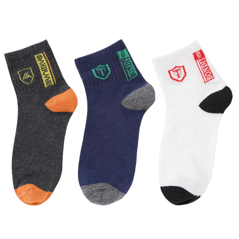 3 Par Herr Casual Mellanlånga Strumpor Tryckta Sköldmönstrade Strumpor Sport Svettabsorberande Bekväma Strumpor