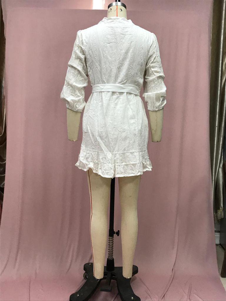 2025 Fall Women's V-Neck Long Sleeve Lace Ruffle Dress - European & American Style