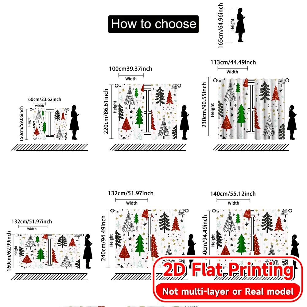 Set Of 2 Modern Flat Printing Curtains Without Rod Festive Forest Fashionable Curtainments During Christmas Holiday Curtain Polyester