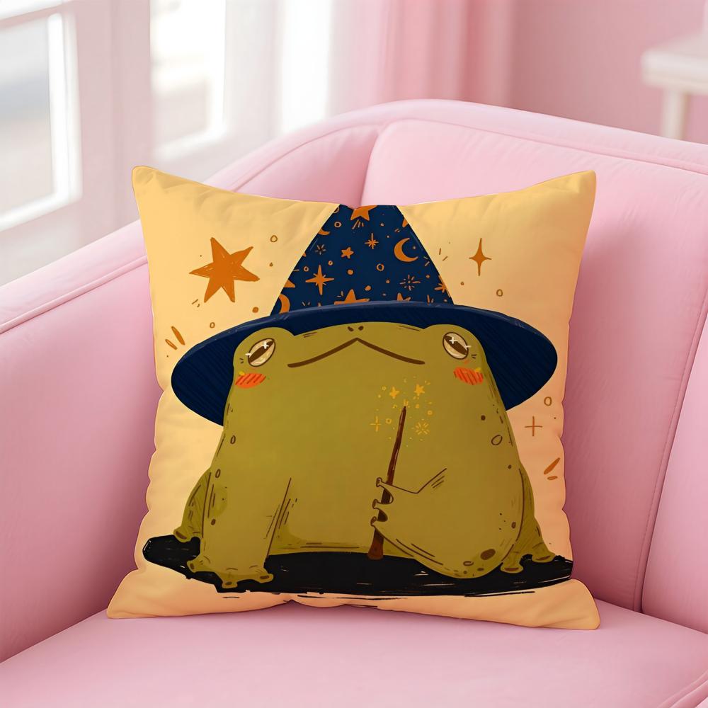 Casual daily Magical Whimsical Wizard frog Cushion Cover Linen Pillowcase Cover Soft Decor for Sofa Home Room